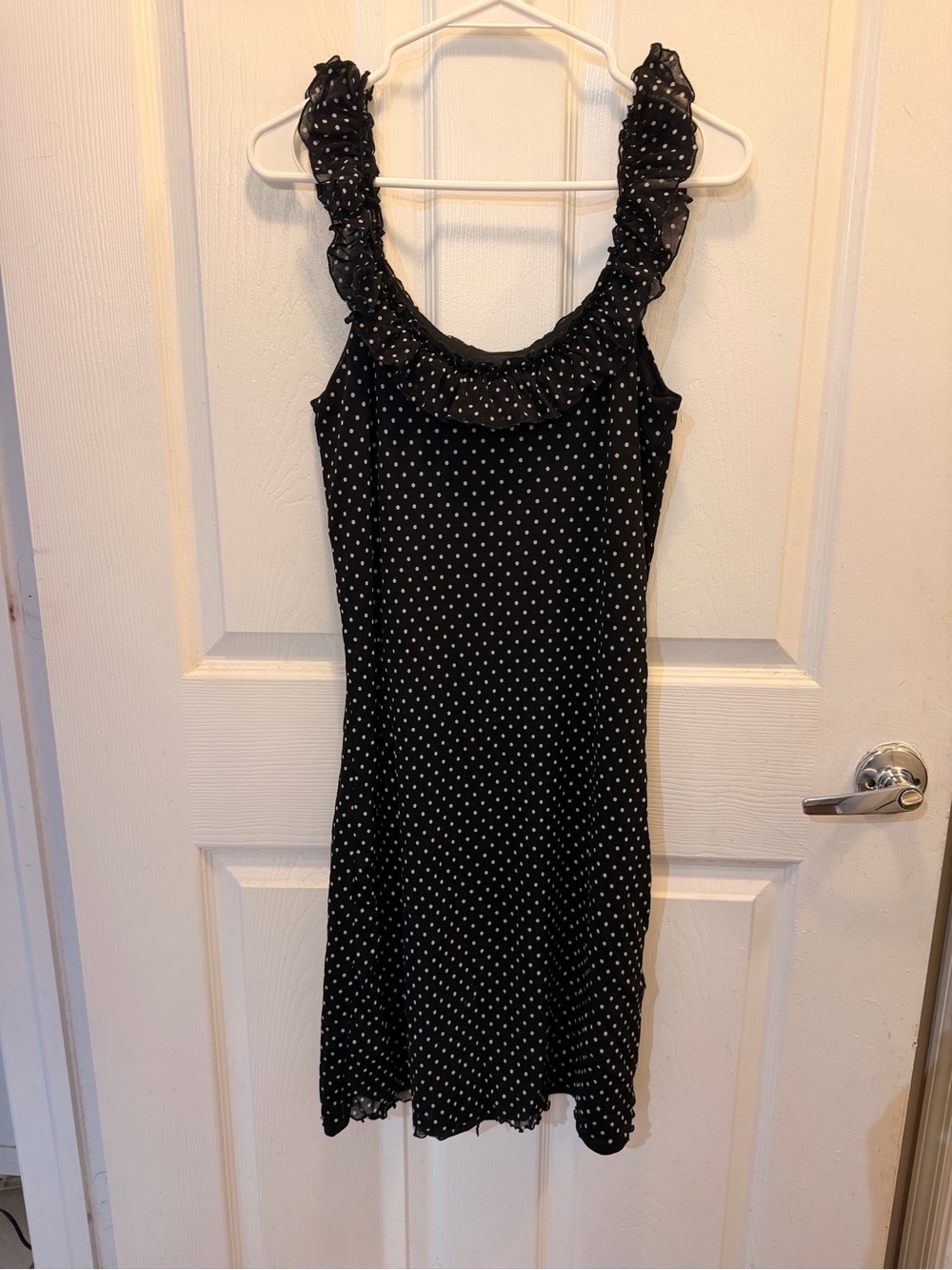Vintage Ralph Lauren Black Polka Dot Ruffle Strap Dress